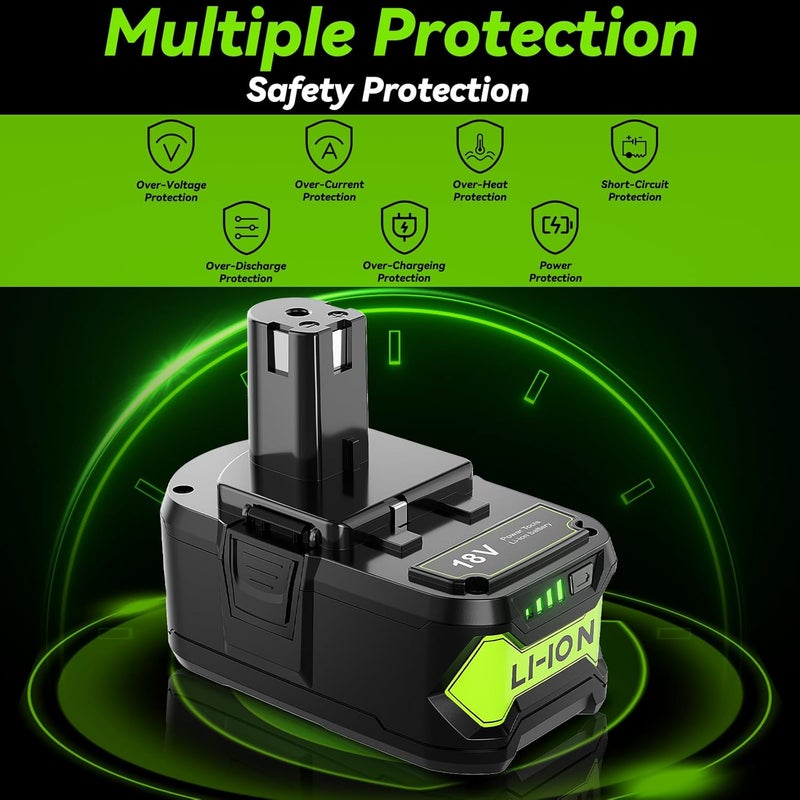 Powtree Upgraded 8.0Ah 2Packs P108 18V Battery Compatible with Ryobi 18V ONE+ Battery Replacement P102 P103 P104 P105 P107 P109 P122 PBP002 PBP003 PBP004 PBP005 RB18L50 Cordless Tool Batteries with Indicator - Image 3